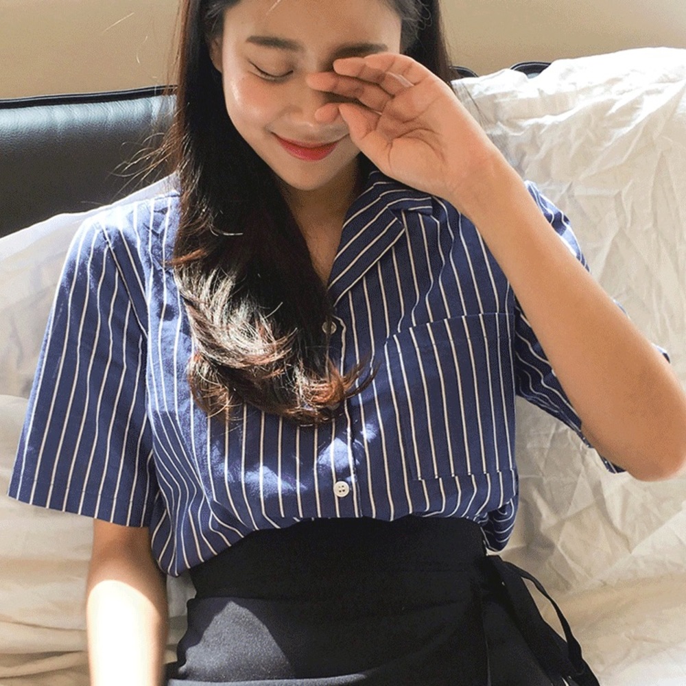 Past Passion Mixxmix Blue and White Stripe Top